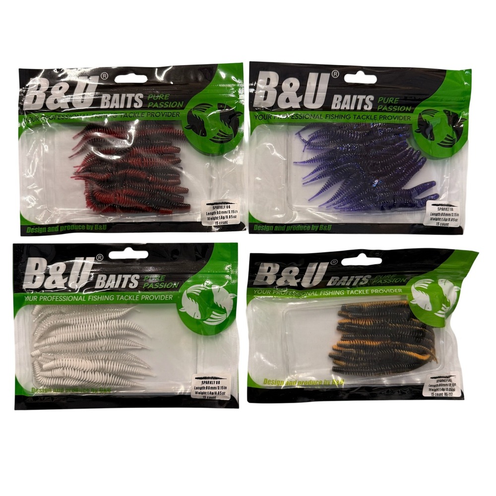Set of 4 (15 pcs Each) B&U Baits 3.15" Sparkly Floating Soft Fishing Fishing